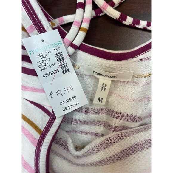 NWT Maurices Stripe Cross Back Long Sleeve Pullover Shirt Size Medium - Picture 3 of 6